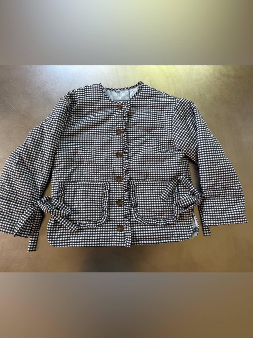 Navy and White Gingham Button quilted Jacket Sz S